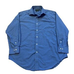 Ralph Lauren Button Down Shirt Mens Classic Fit Non Iron Plaid Graph Blue Cotton